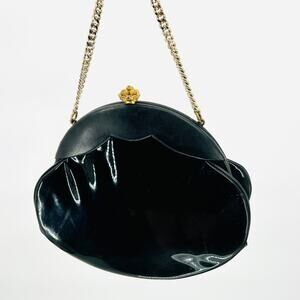 Vintage 60s Lewis Black Patent Leather Gold Chain Evening Bag